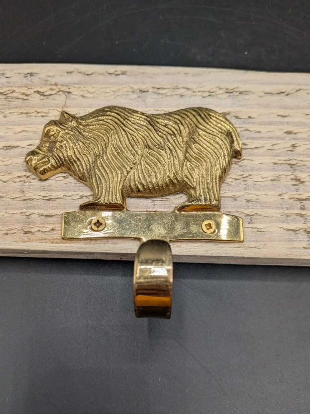 Hand Crafted Hat Key Coat Rack 2 Brass Bear Distressed Hooks Wall Mount `15.5